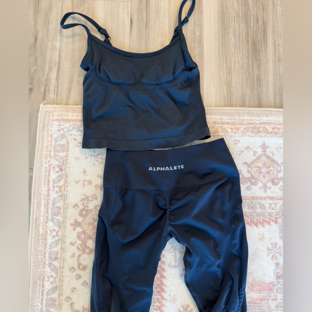 Alphalete Contour Mid Rise Legging and Push Tank in color Anchor Navy Set